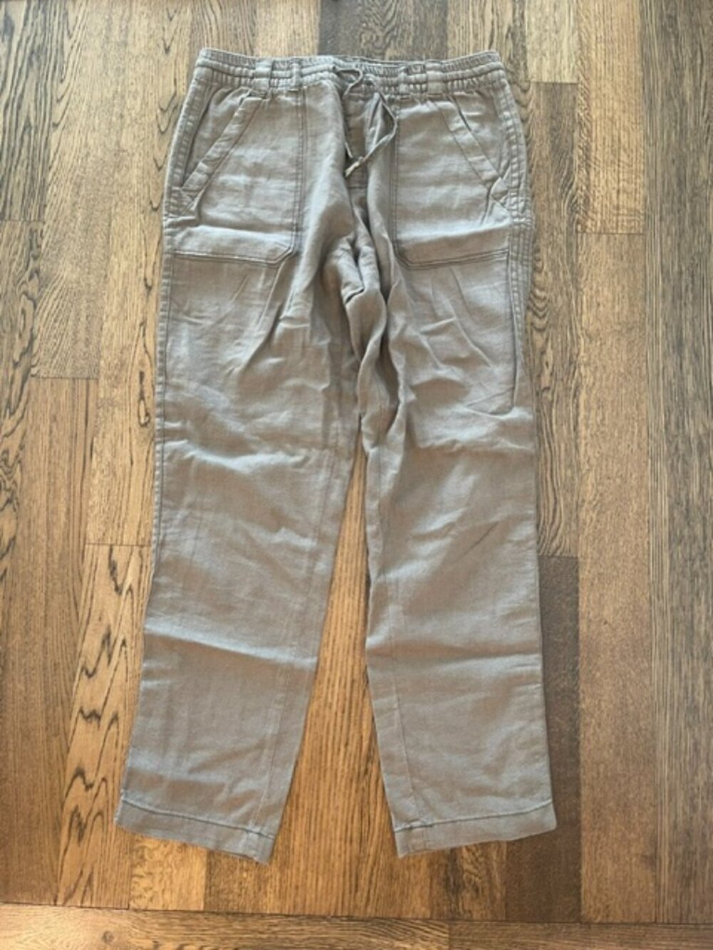 Hei Hei Anthropologie Taupe Linen Elastic Waist Roll Tab Utility Pants Small EUC